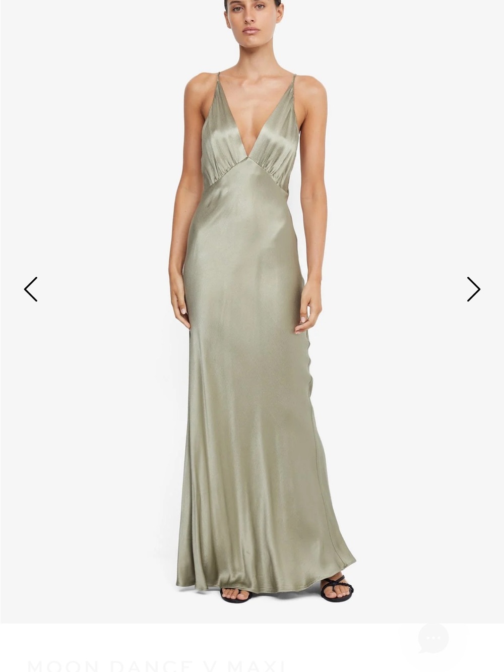bec + bridge Moon Dance V Maxi Dress — Sage Green Satin